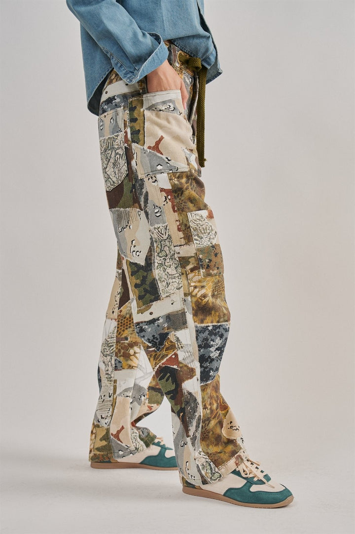 Camo Patchwork Wide Leg Cargo Pant in Multi - Women's Wholesale Casual Pants | Trend Notes