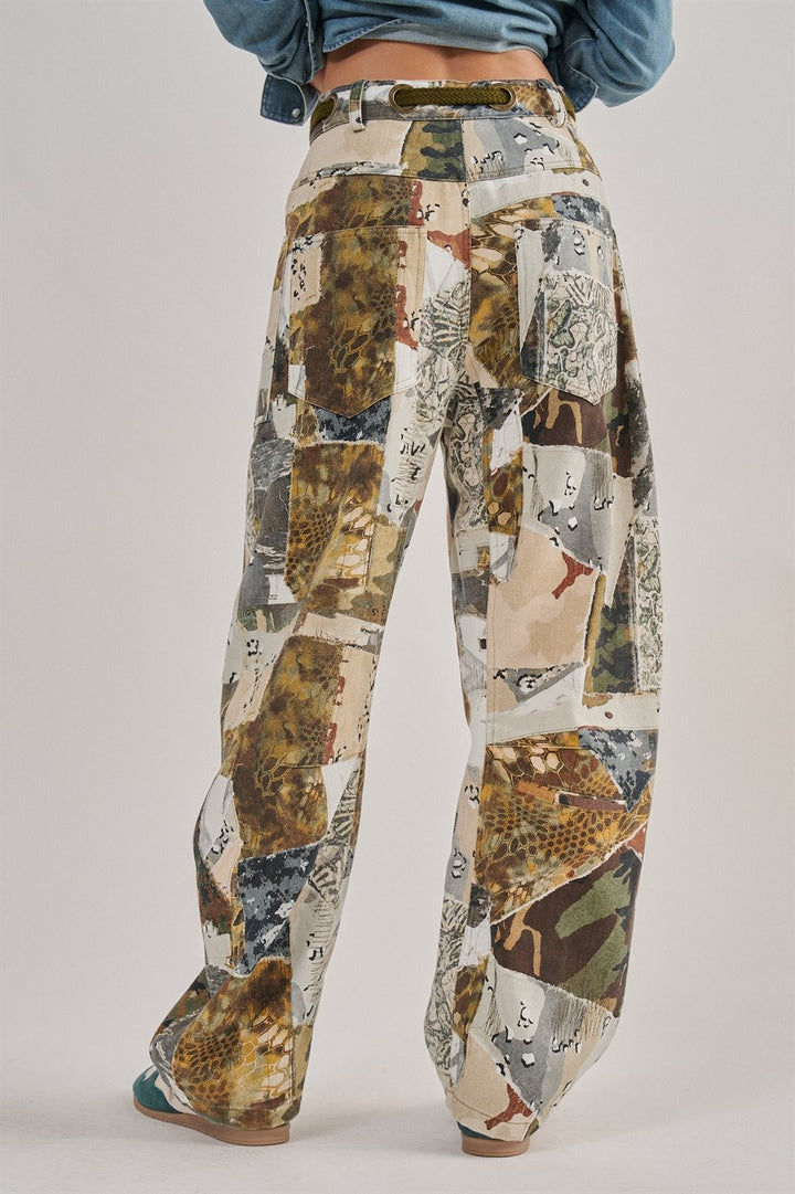 Camo Patchwork Wide Leg Cargo Pant in Multi - Women's Wholesale Casual Pants | Trend Notes