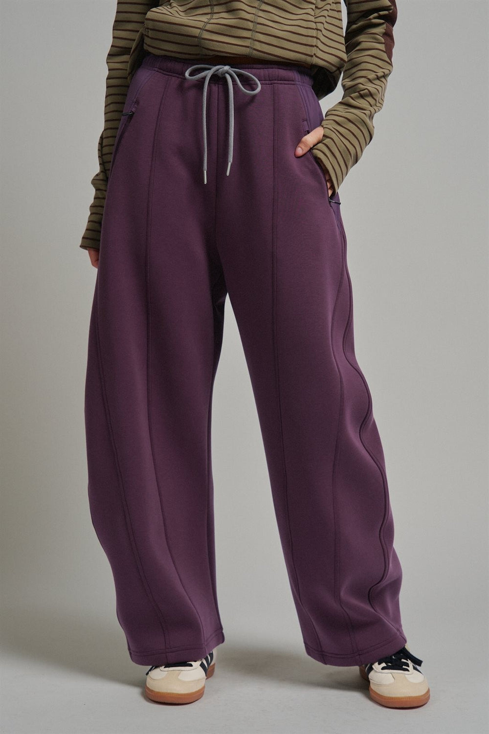 Fleece Lined Barrel Leg Sweatpant in Plum - Women's Wholesale Sweatpants & Joggers | Trend Notes