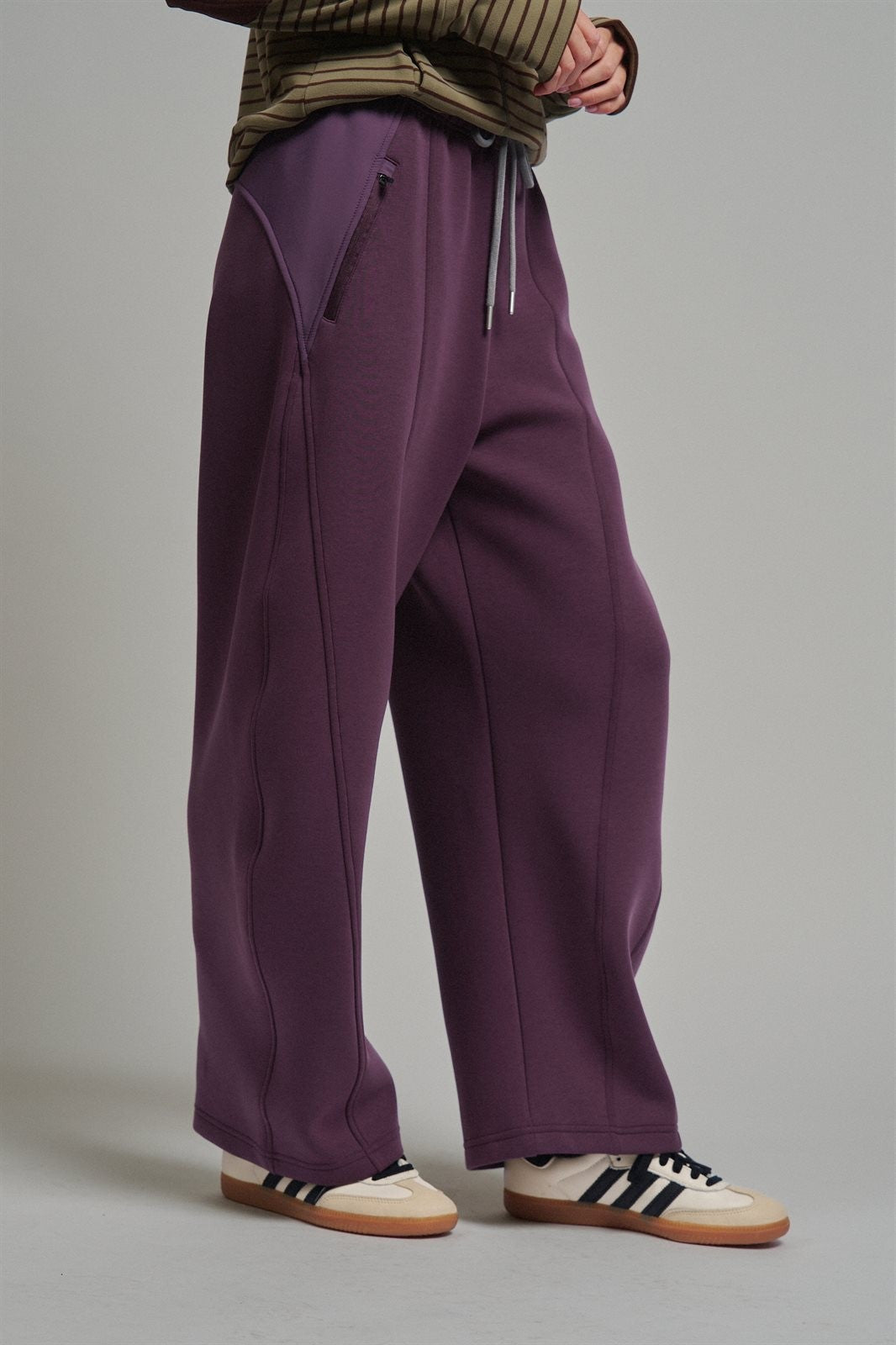 Fleece Lined Barrel Leg Sweatpant in Plum - Women's Wholesale Sweatpants & Joggers | Trend Notes