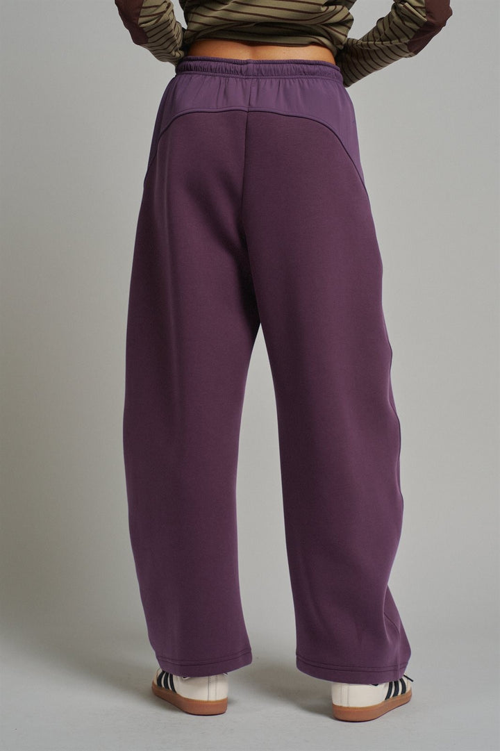 Fleece Lined Barrel Leg Sweatpant in Plum - Women's Wholesale Sweatpants & Joggers | Trend Notes