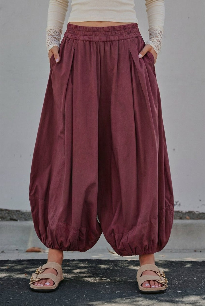 Balloon Hem Wide Leg Pants in Maroon - Women's Wholesale Casual Pants | Trend Notes