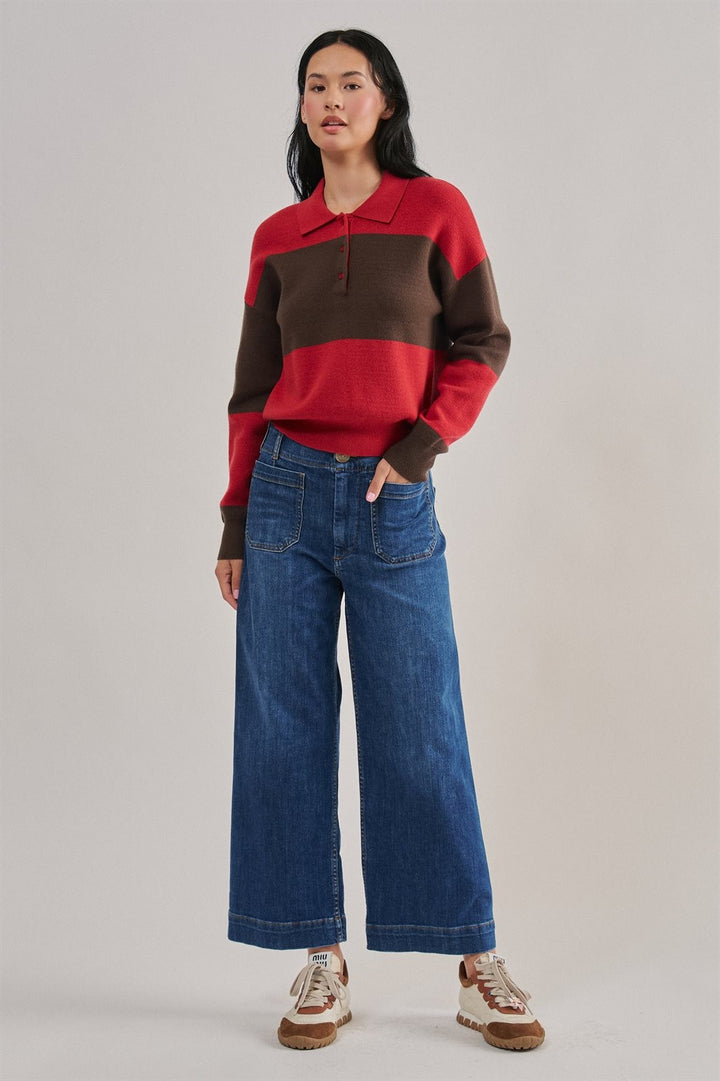 High Waist Wide Leg Denim with Patch Pockets in Denim - Women's Wholesale Casual Pants | Trend Notes