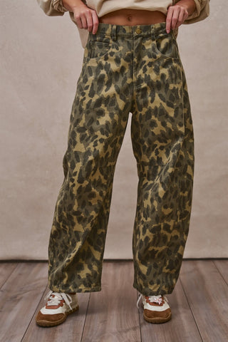 Camo Leopard Print Wide Leg Barrel Pant in Camo - Women's Wholesale Casual Pants | Trend Notes