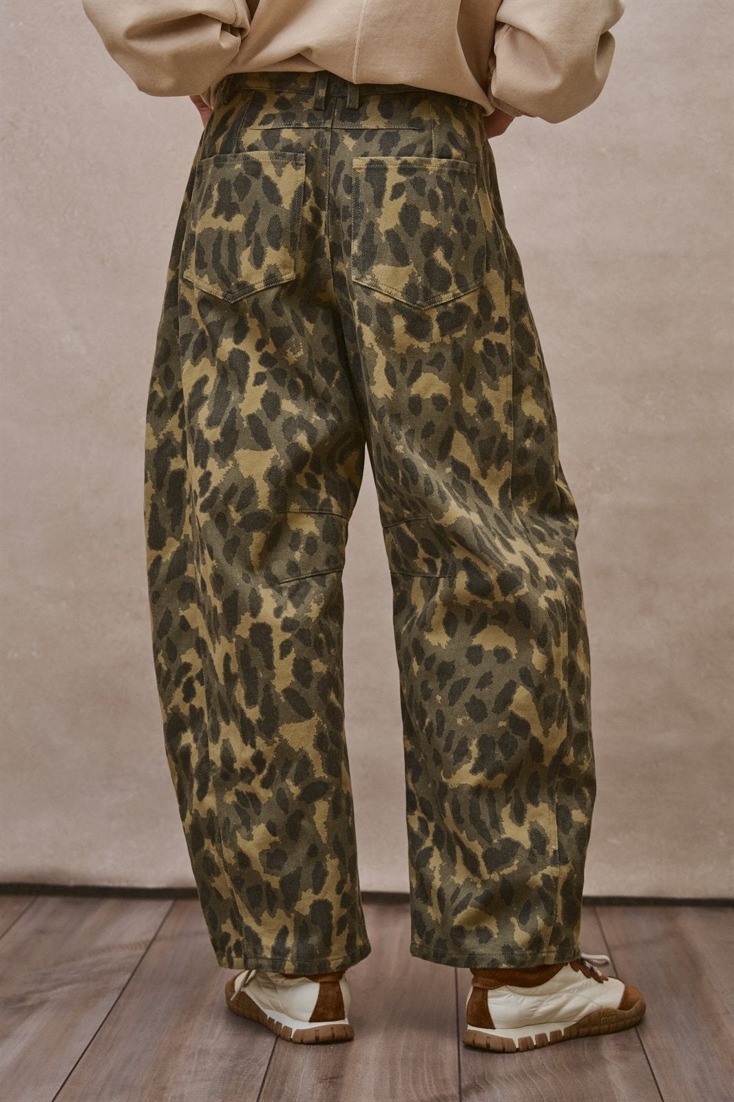 Camo Leopard Print Wide Leg Barrel Pant in Camo - Women's Wholesale Casual Pants | Trend Notes