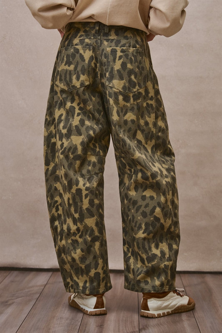 Camo Leopard Print Wide Leg Barrel Pant in Camo - Women's Wholesale Casual Pants | Trend Notes