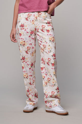 Floral Print Straight Leg Casual Pants in Ivory Multi - Women's Wholesale Casual Pants | Trend Notes