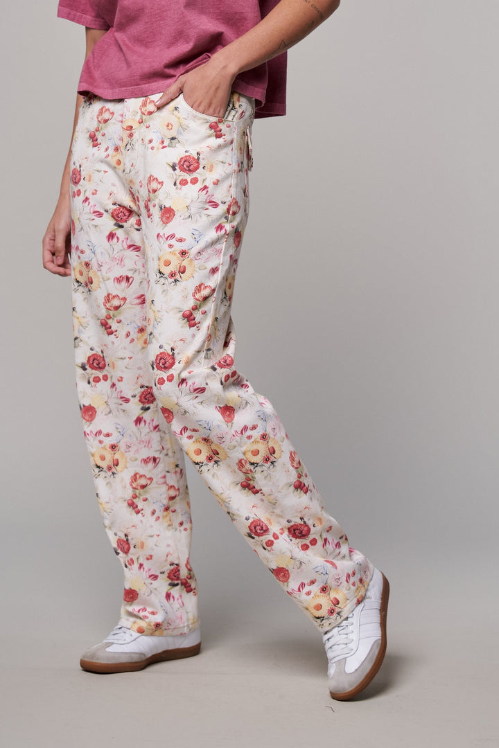 Floral Print Straight Leg Casual Pants in Ivory Multi - Women's Wholesale Casual Pants | Trend Notes