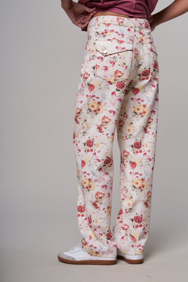 Floral Print Straight Leg Casual Pants in Ivory Multi - Women's Wholesale Casual Pants | Trend Notes