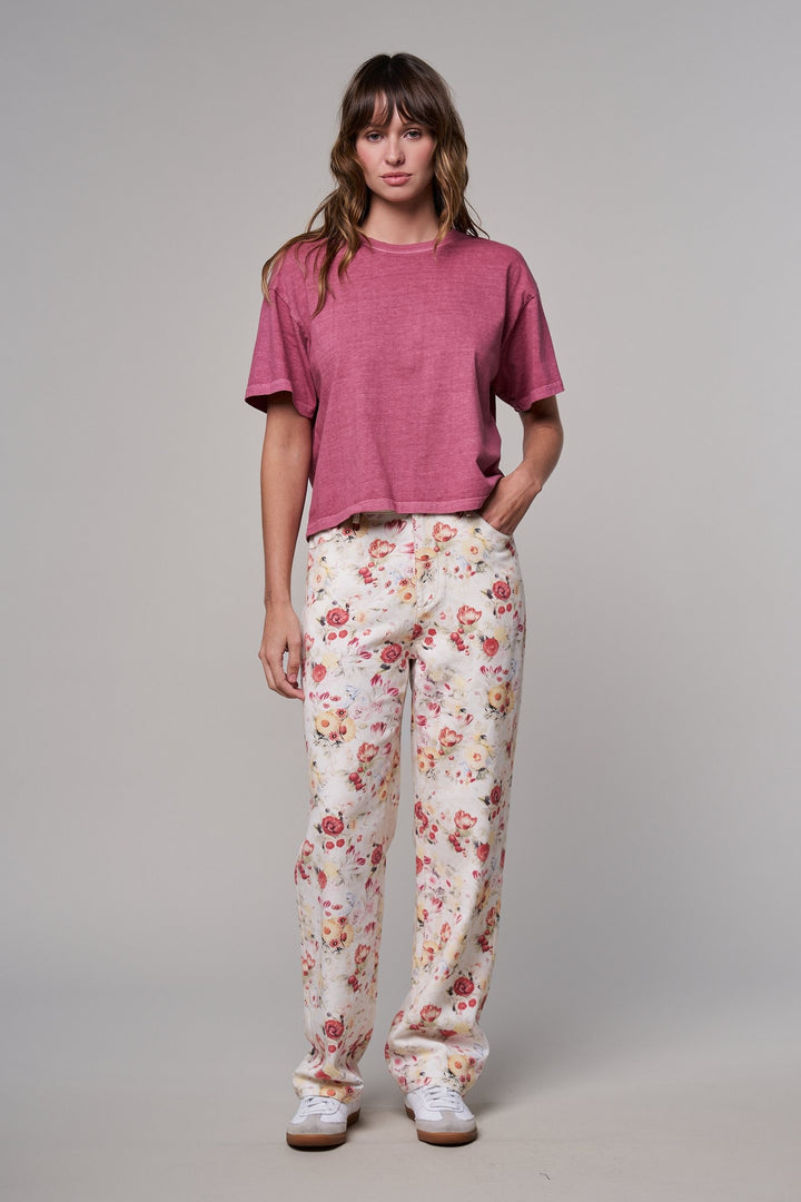 Floral Print Straight Leg Casual Pants in Ivory Multi - Women's Wholesale Casual Pants | Trend Notes