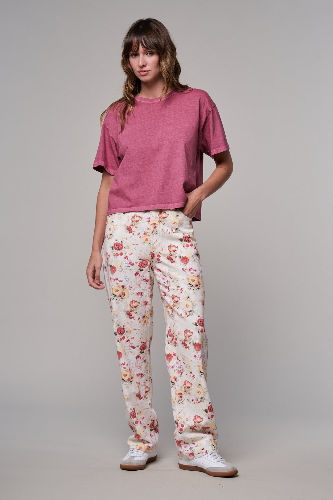 Floral Print Straight Leg Casual Pants in Ivory Multi - Women's Wholesale Casual Pants | Trend Notes