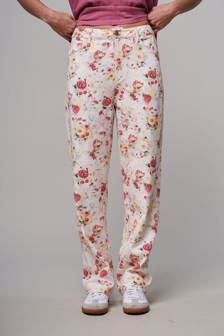 Floral Print Straight Leg Casual Pants in Ivory Multi - Women's Wholesale Casual Pants | Trend Notes