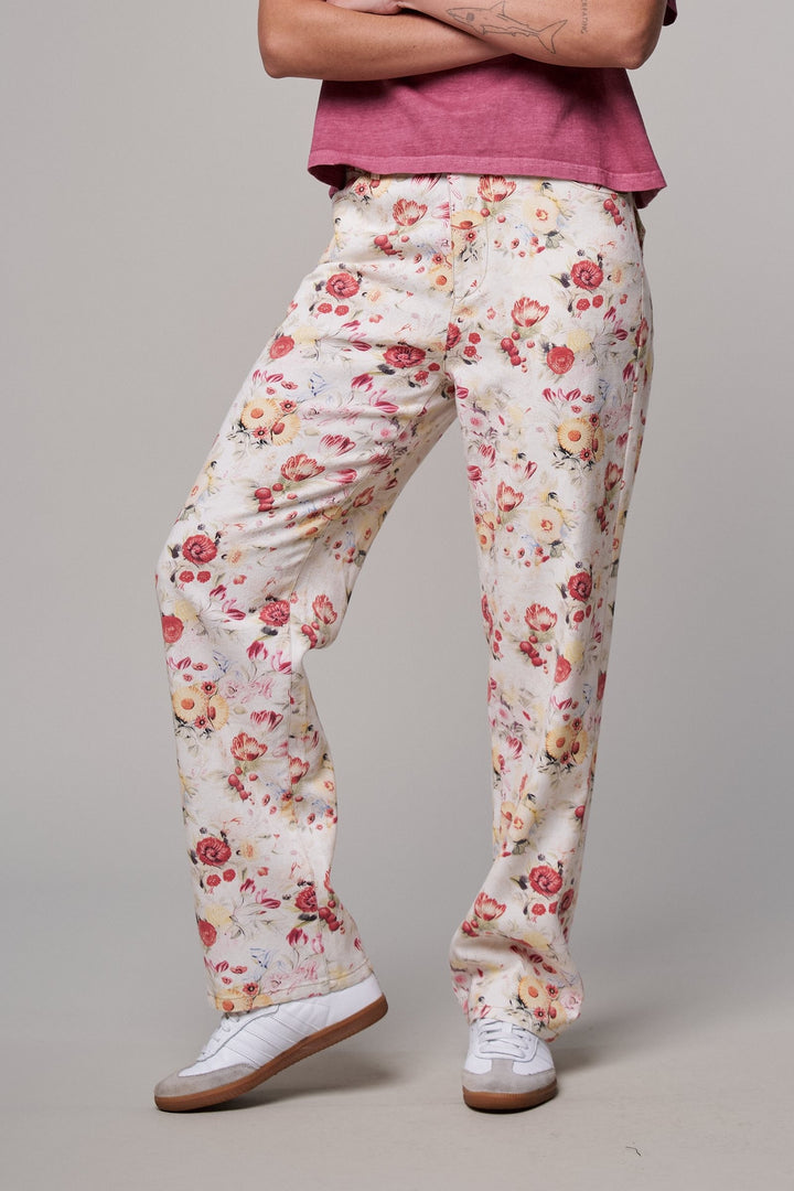 Floral Print Straight Leg Casual Pants in Ivory Multi - Women's Wholesale Casual Pants | Trend Notes