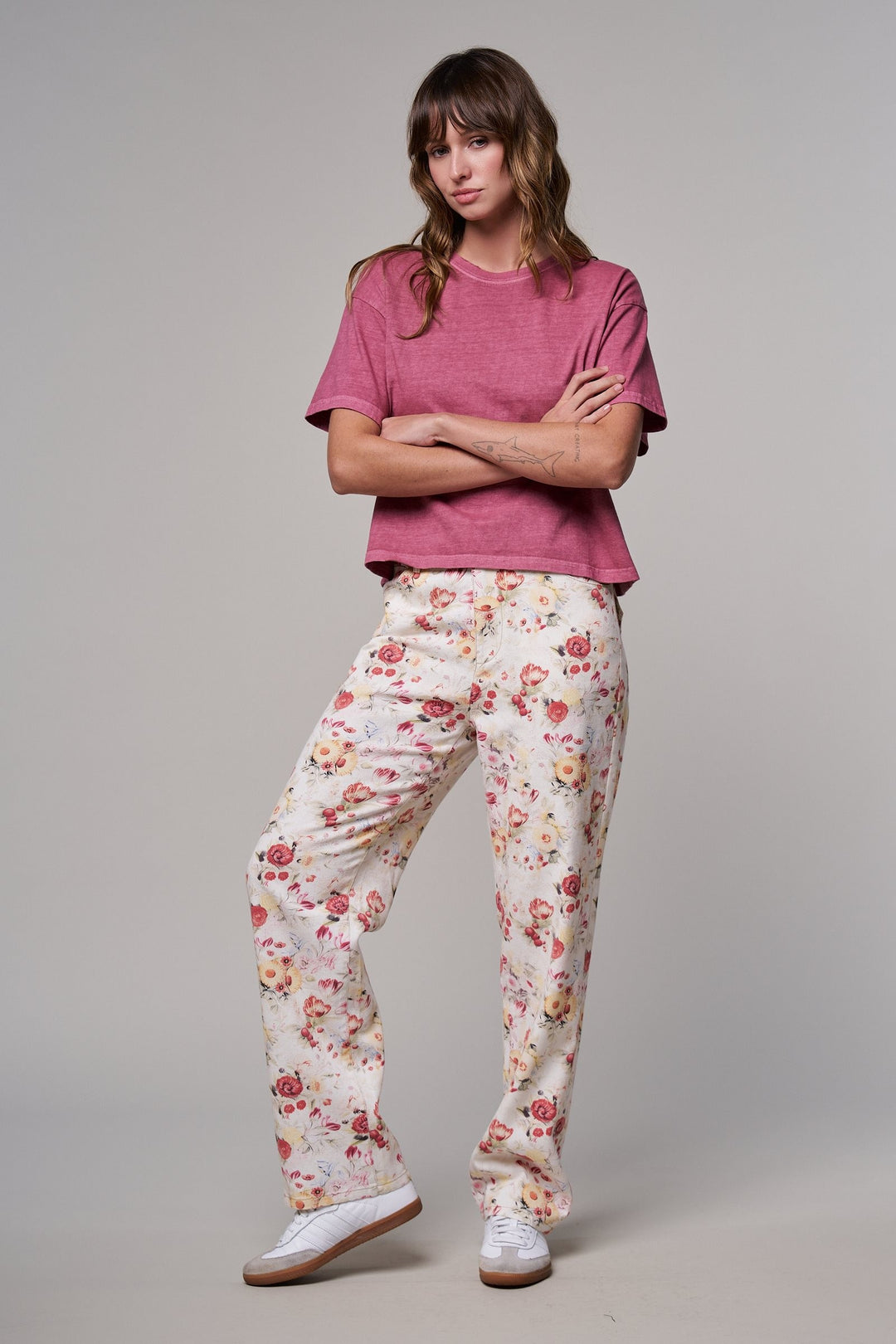 Floral Print Straight Leg Casual Pants in Ivory Multi - Women's Wholesale Casual Pants | Trend Notes