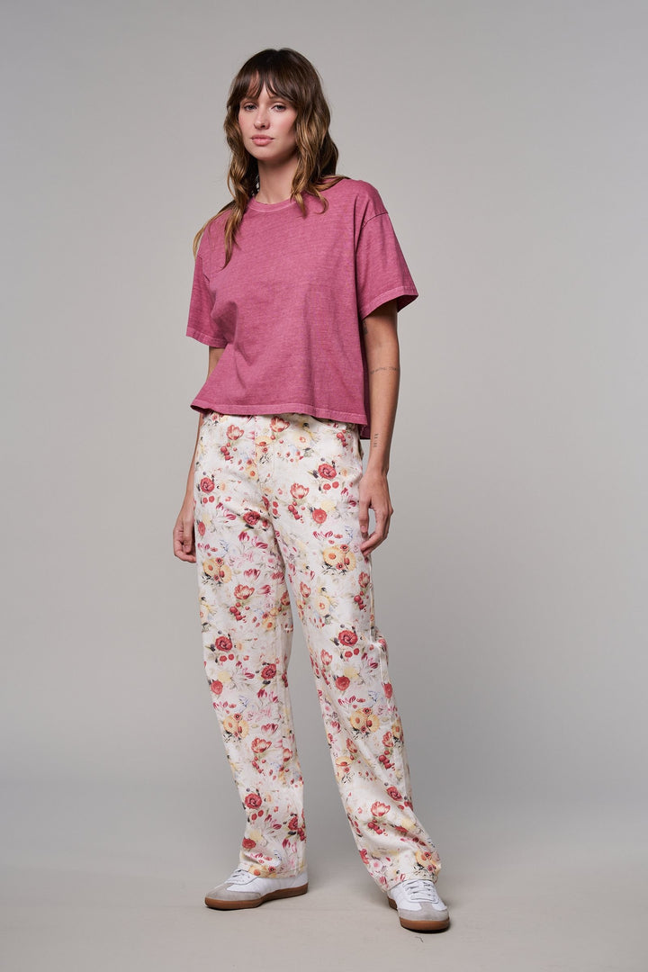 Floral Print Straight Leg Casual Pants in Ivory Multi - Women's Wholesale Casual Pants | Trend Notes