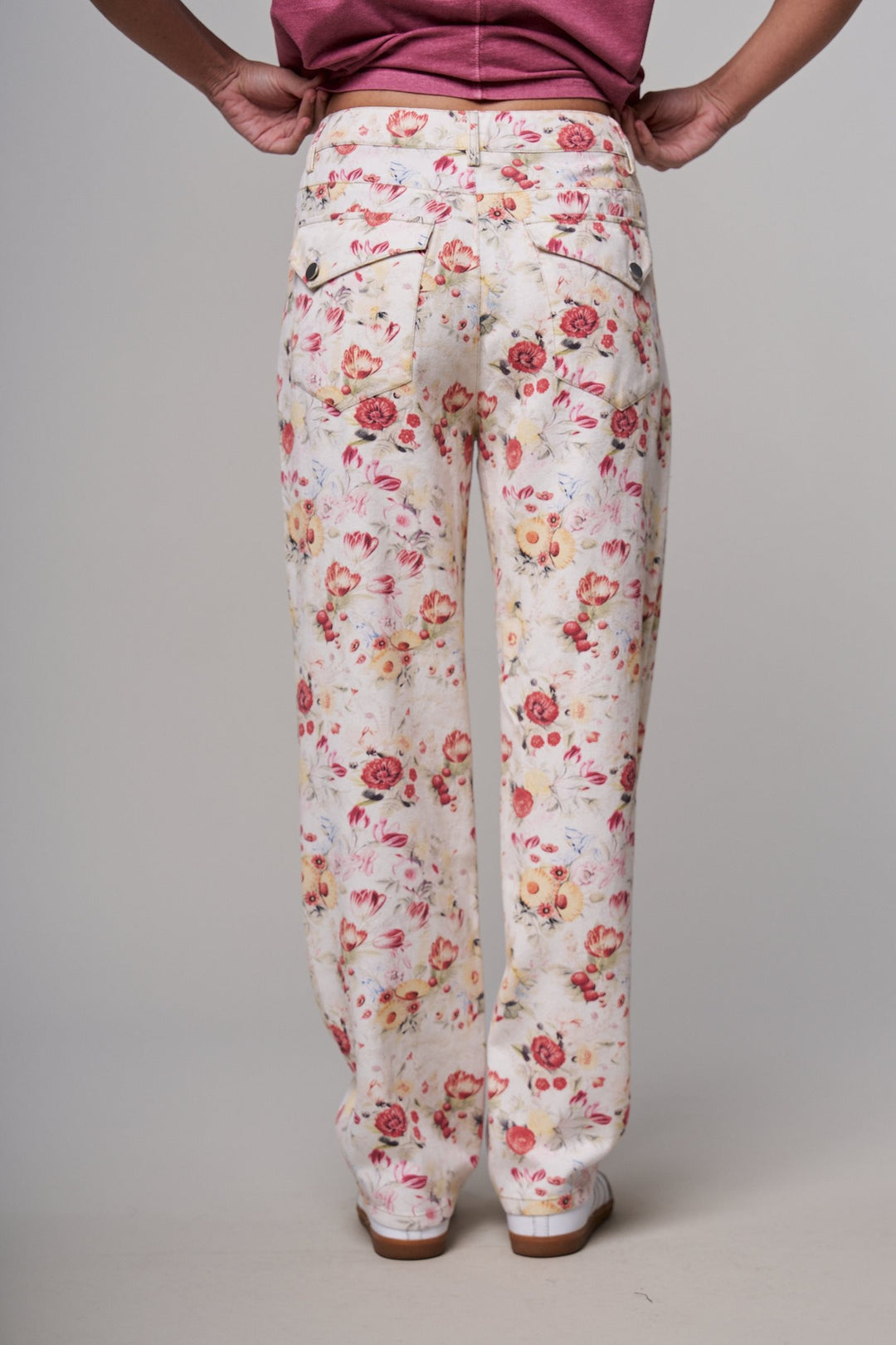 Floral Print Straight Leg Casual Pants in Ivory Multi - Women's Wholesale Casual Pants | Trend Notes
