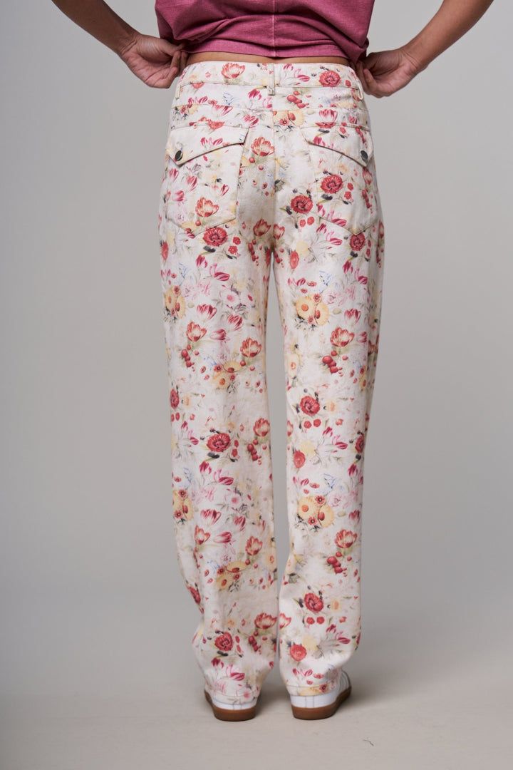 Floral Print Straight Leg Casual Pants in Ivory Multi - Women's Wholesale Casual Pants | Trend Notes