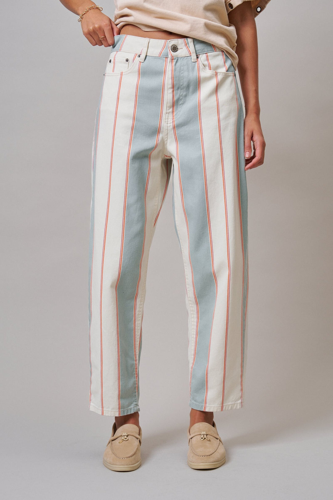 Sunset Stripe Straight Leg Pants in Ivory Sage - Women's Wholesale Casual Pants | Trend Notes