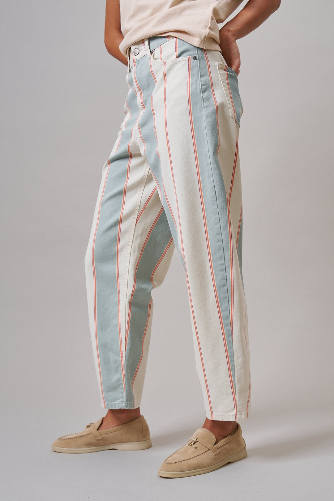 Sunset Stripe Straight Leg Pants in Ivory Sage - Women's Wholesale Casual Pants | Trend Notes