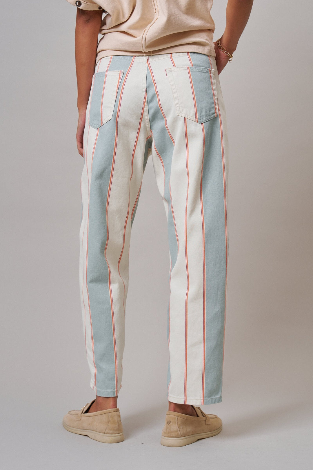 Sunset Stripe Straight Leg Pants in Ivory Sage - Women's Wholesale Casual Pants | Trend Notes