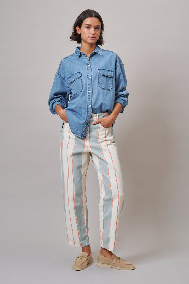 Sunset Stripe Straight Leg Pants in Ivory Sage - Women's Wholesale Casual Pants | Trend Notes