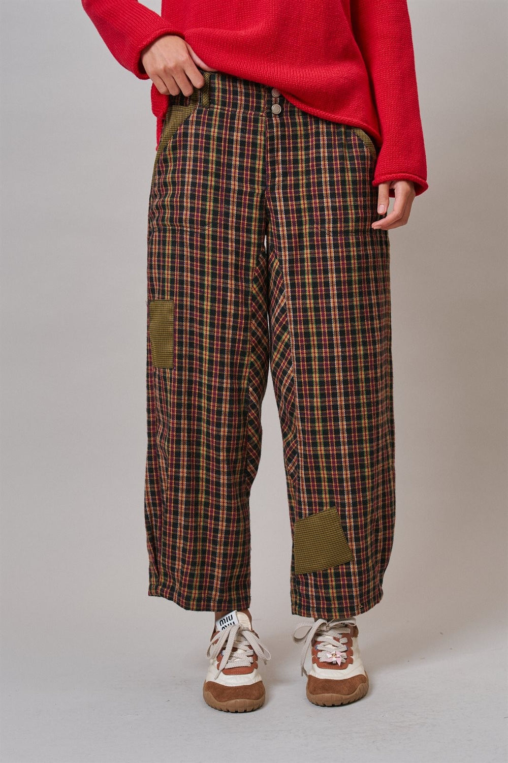 Woodshop Plaid Barrel Trousers in Black Multi - Women's Wholesale Casual Pants | Trend Notes