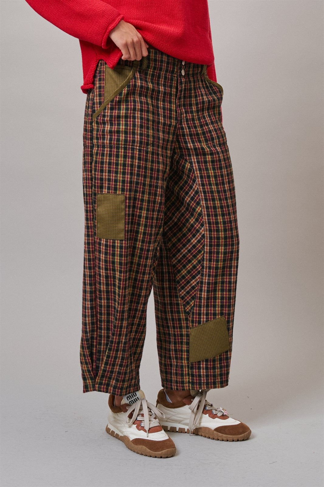 Woodshop Plaid Barrel Trousers in Black Multi - Women's Wholesale Casual Pants | Trend Notes