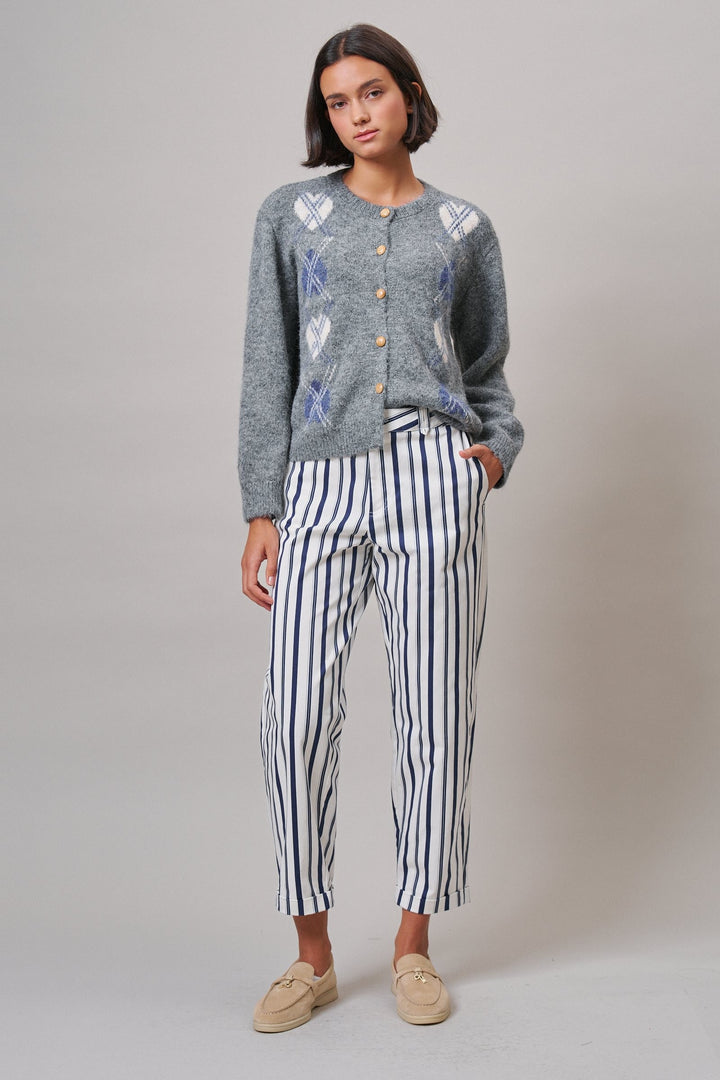 Harbor Stripe Cropped Pants in Ivory Navy - Women's Wholesale Casual Pants | Trend Notes