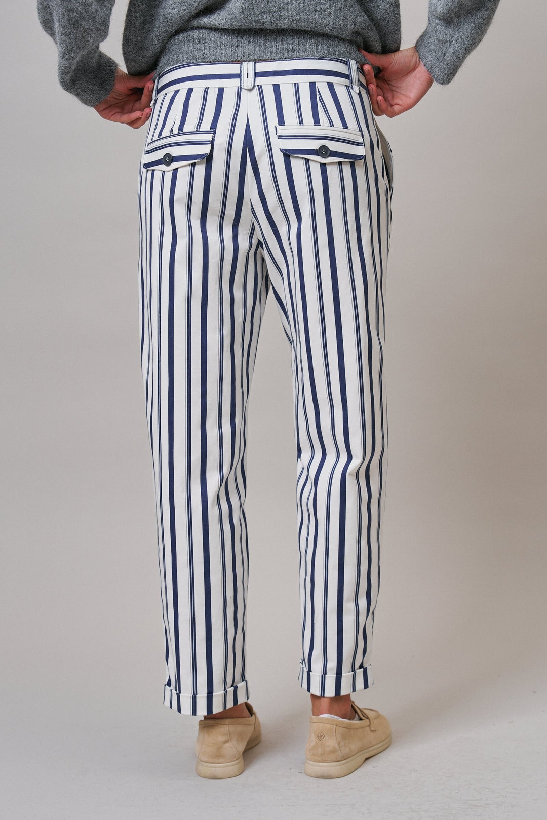 Harbor Stripe Cropped Pants in Ivory Navy - Women's Wholesale Casual Pants | Trend Notes