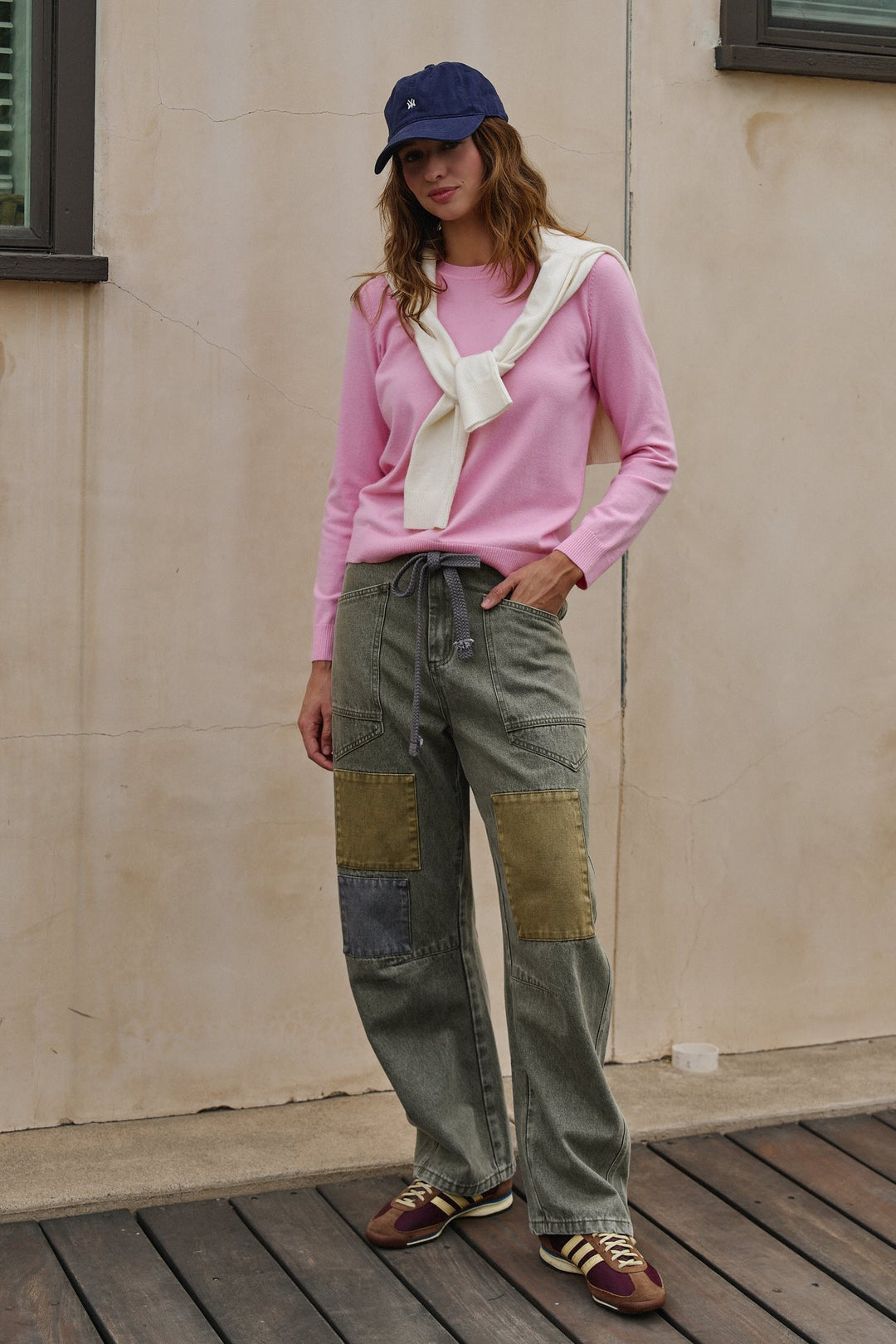 Field Note Patchwork Denim Pants in Vintage Green - Women's Wholesale Casual Pants | Trend Notes