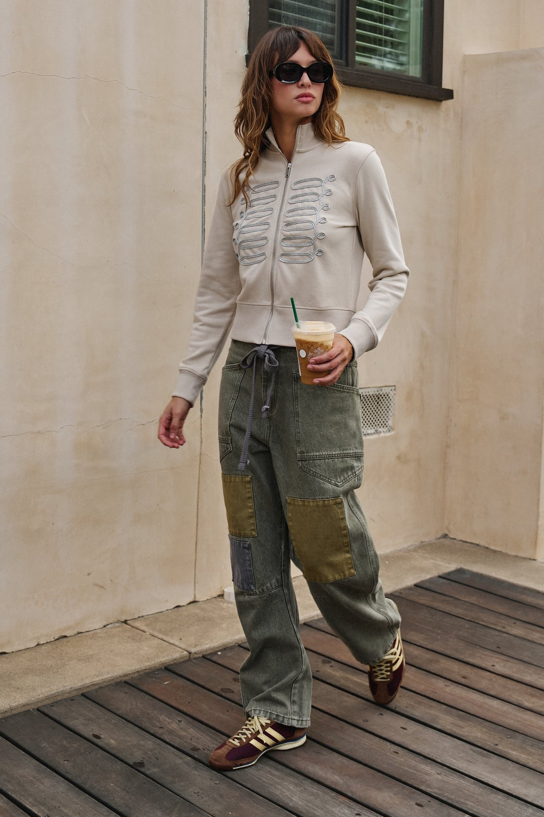 Field Note Patchwork Denim Pants in Vintage Green - Women's Wholesale Casual Pants | Trend Notes