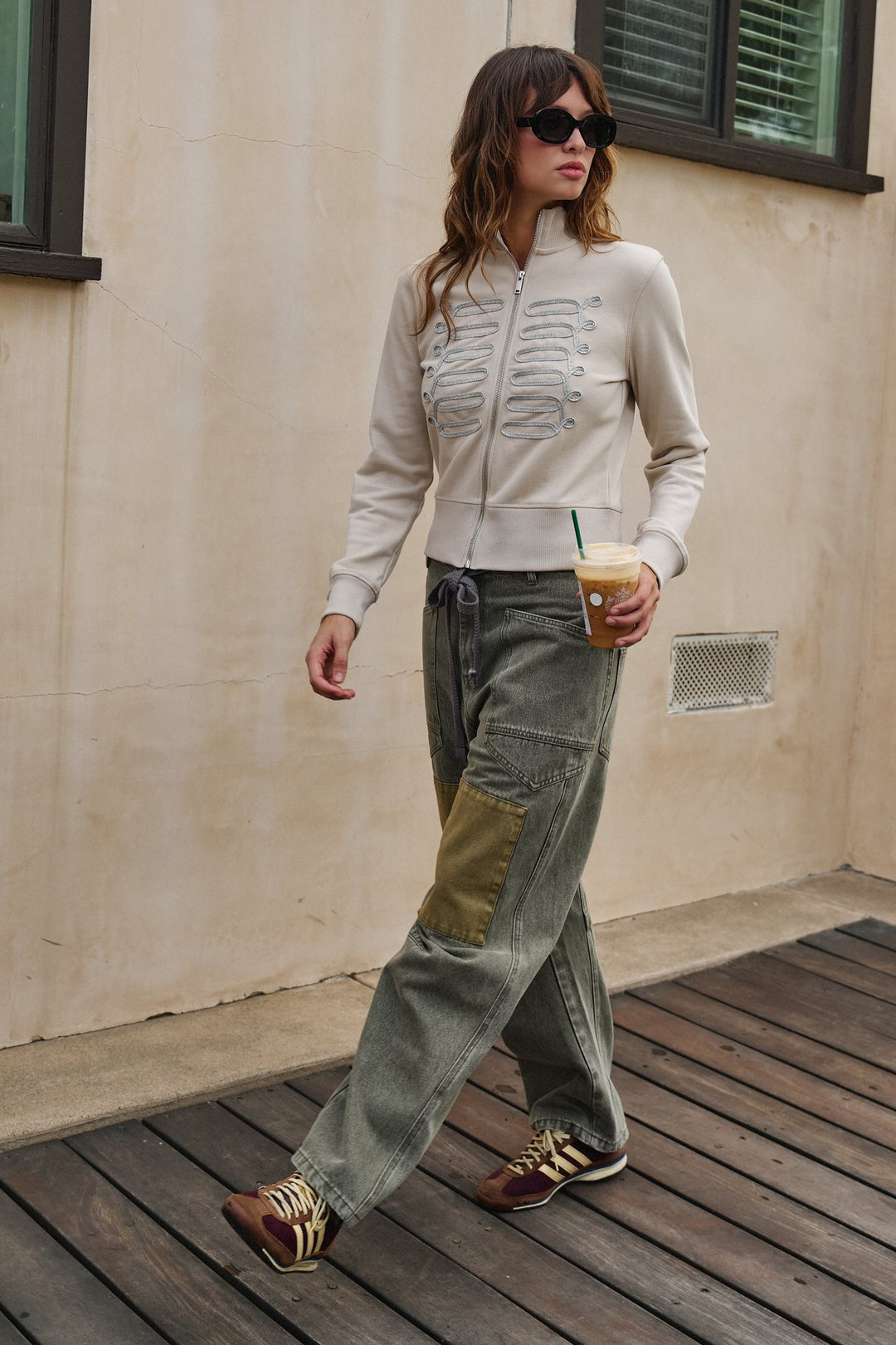 Field Note Patchwork Denim Pants in Vintage Green - Women's Wholesale Casual Pants | Trend Notes