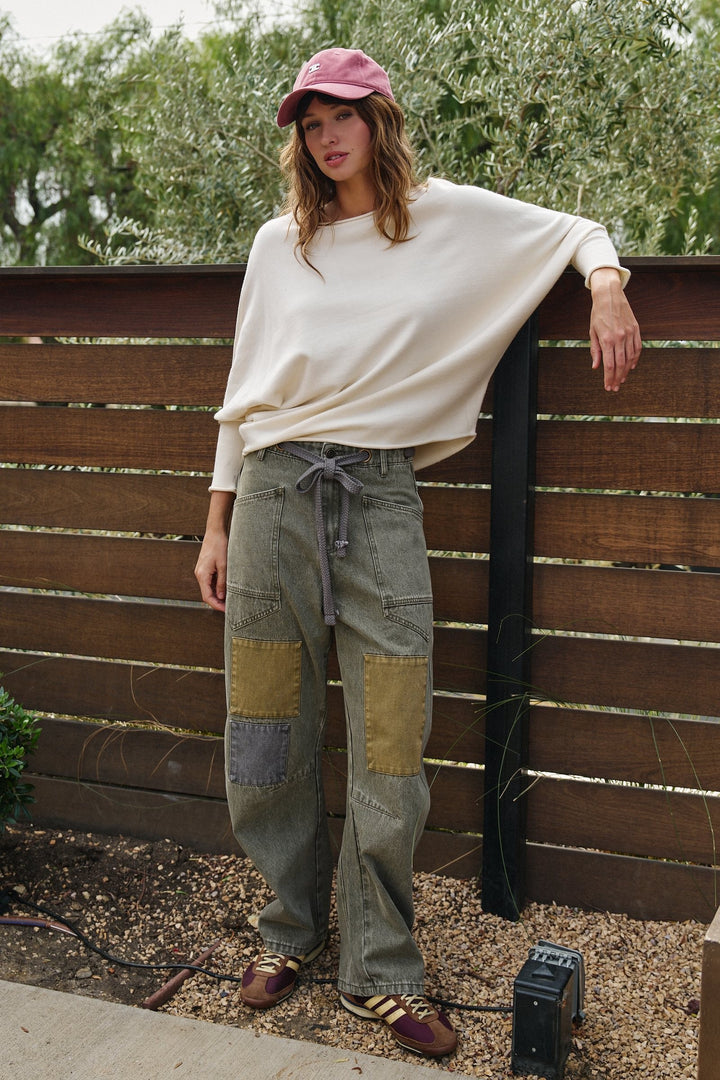 Field Note Patchwork Denim Pants in Vintage Green - Women's Wholesale Casual Pants | Trend Notes