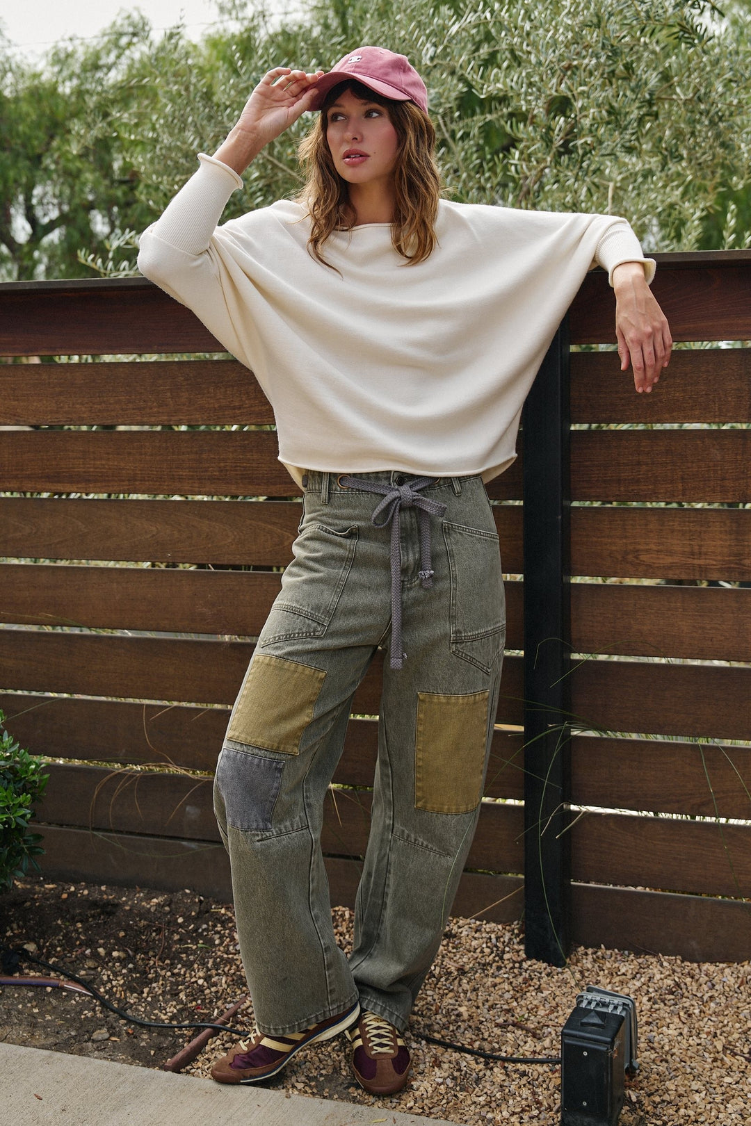 Field Note Patchwork Denim Pants in Vintage Green - Women's Wholesale Casual Pants | Trend Notes