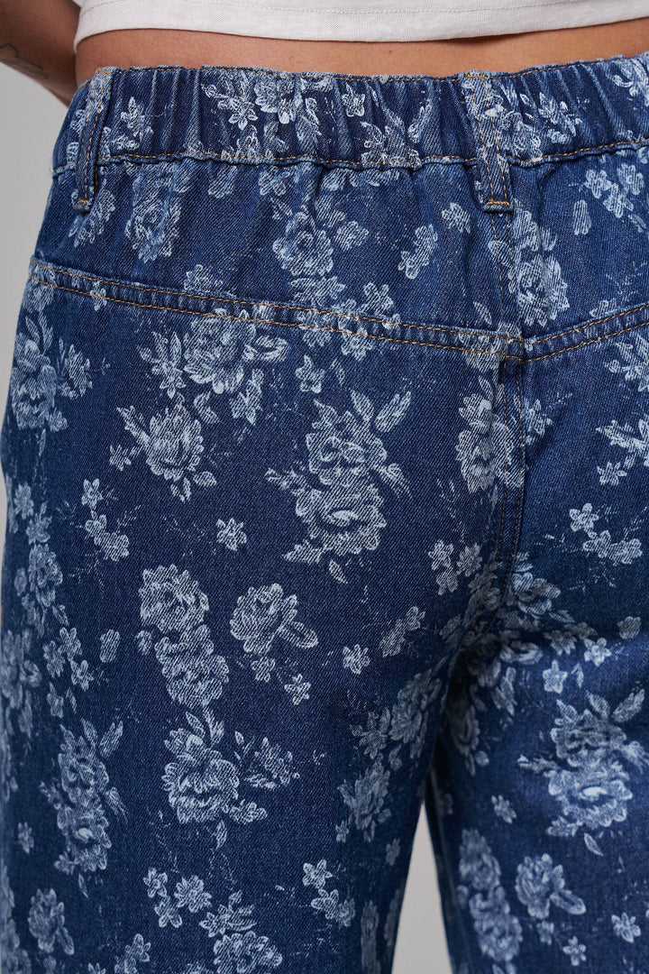 Rose Bloom Ruffle Denim Pants in Denim Blue - Women's Wholesale Casual Pants | Trend Notes