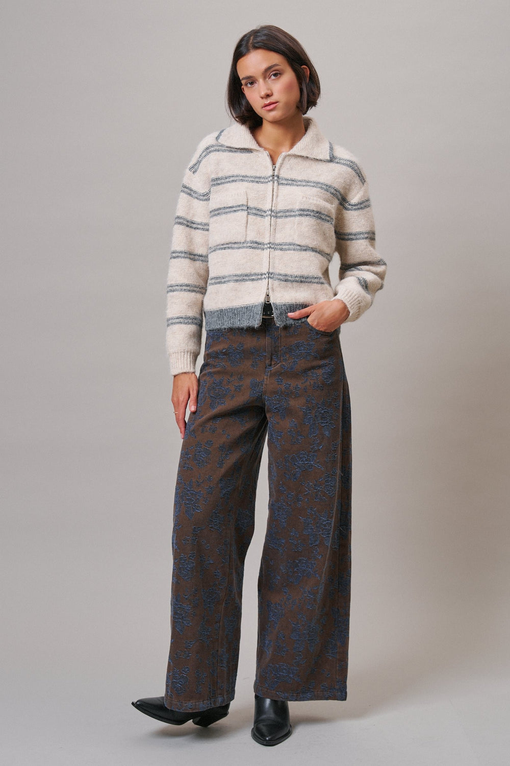 Wildflower Floral Wide Leg Pants in Brown - Women's Wholesale Casual Pants | Trend Notes
