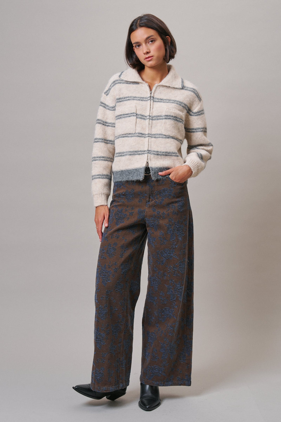 Wildflower Floral Wide Leg Pants in Brown - Women's Wholesale Casual Pants | Trend Notes