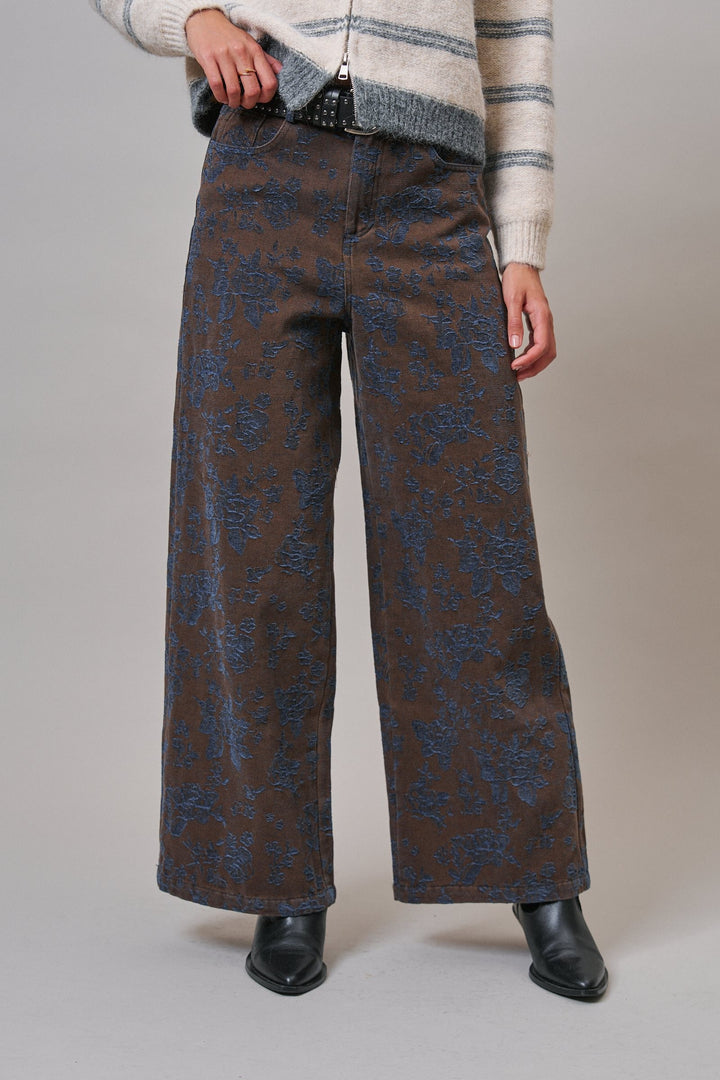 Wildflower Floral Wide Leg Pants in Brown - Women's Wholesale Casual Pants | Trend Notes