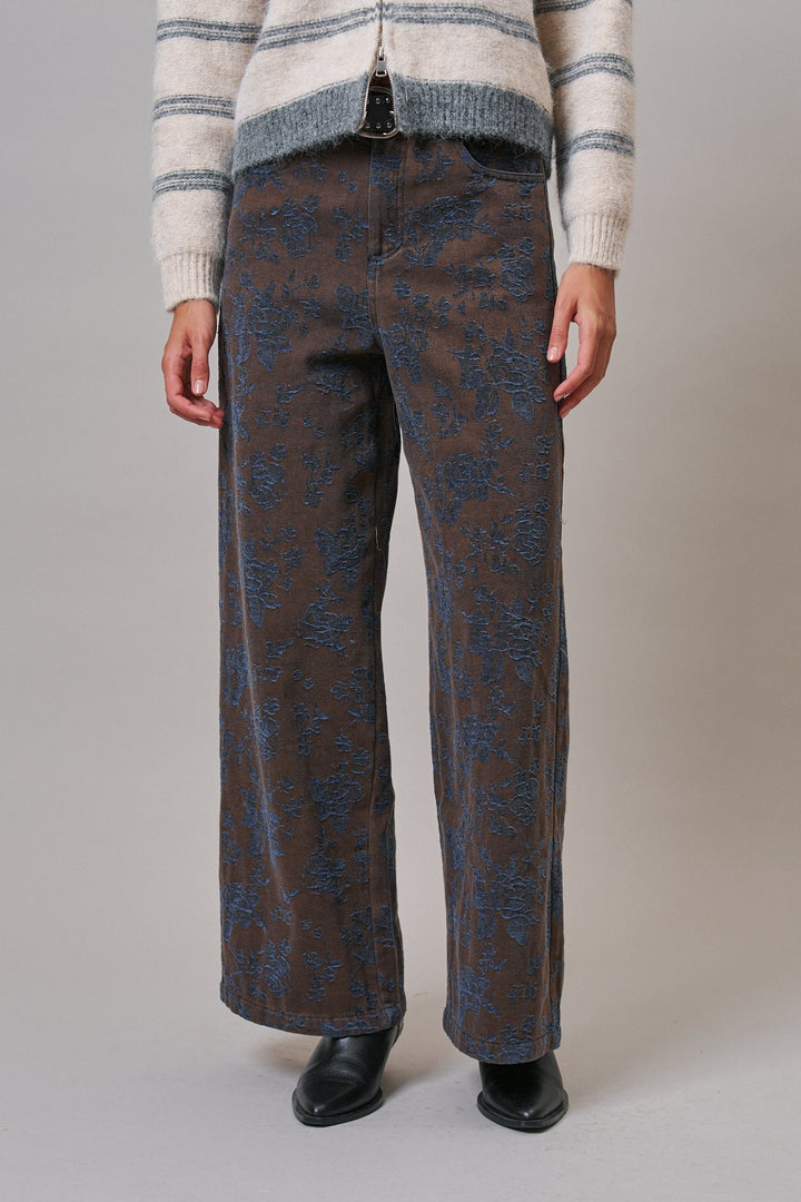 Wildflower Floral Wide Leg Pants in Brown - Women's Wholesale Casual Pants | Trend Notes