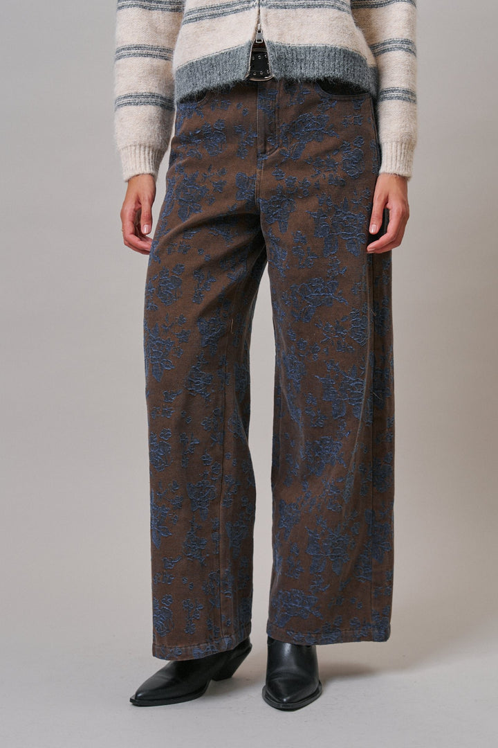 Wildflower Floral Wide Leg Pants in Brown - Women's Wholesale Casual Pants | Trend Notes