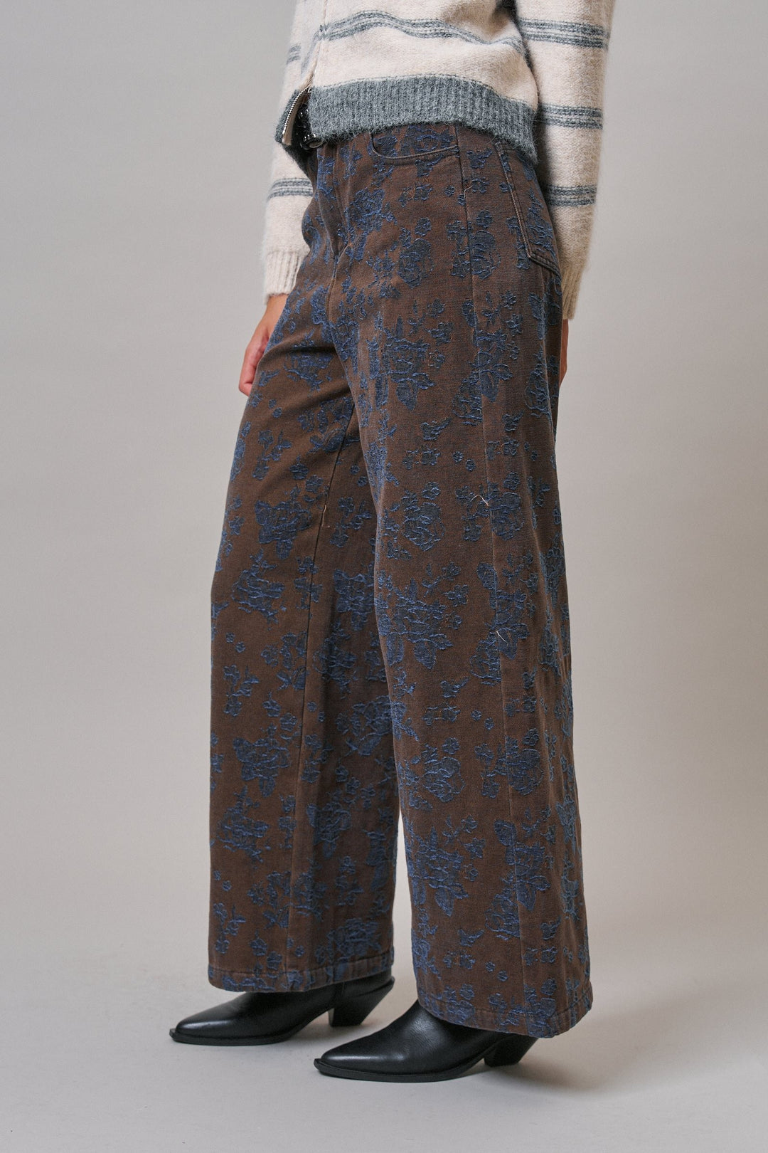 Wildflower Floral Wide Leg Pants in Brown - Women's Wholesale Casual Pants | Trend Notes