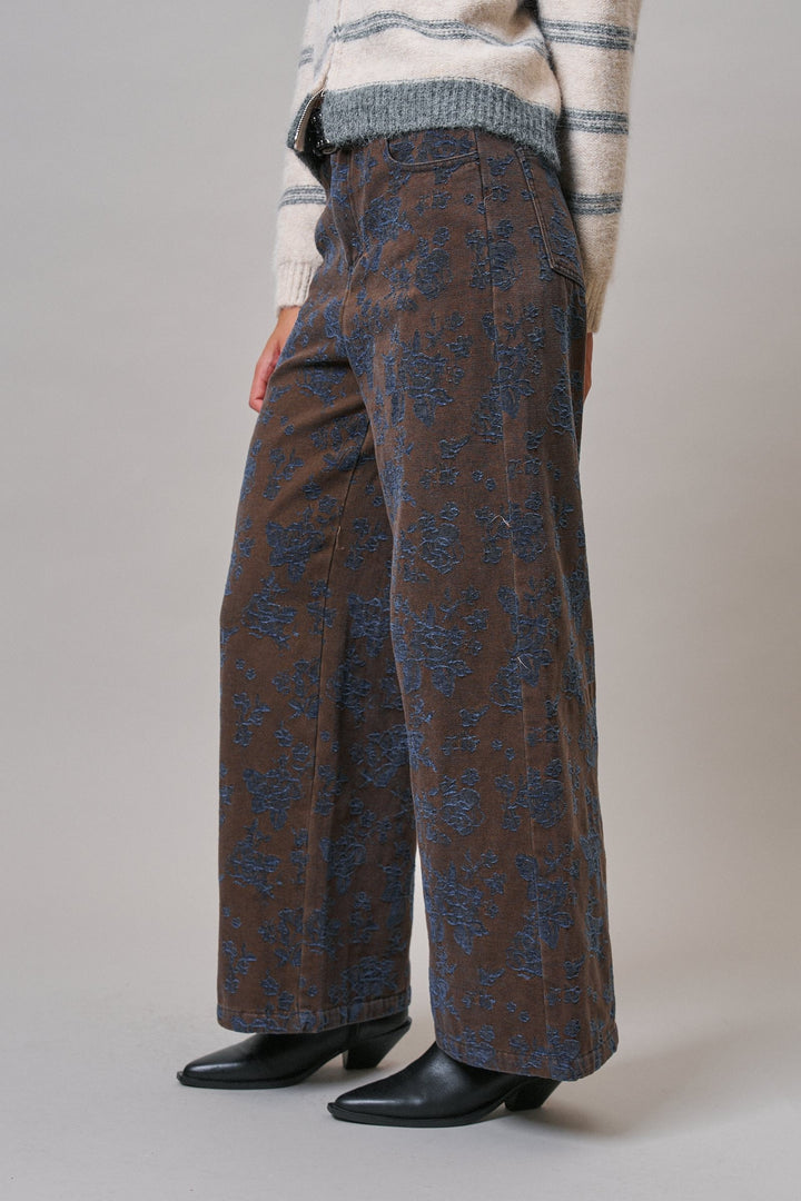 Wildflower Floral Wide Leg Pants in Brown - Women's Wholesale Casual Pants | Trend Notes