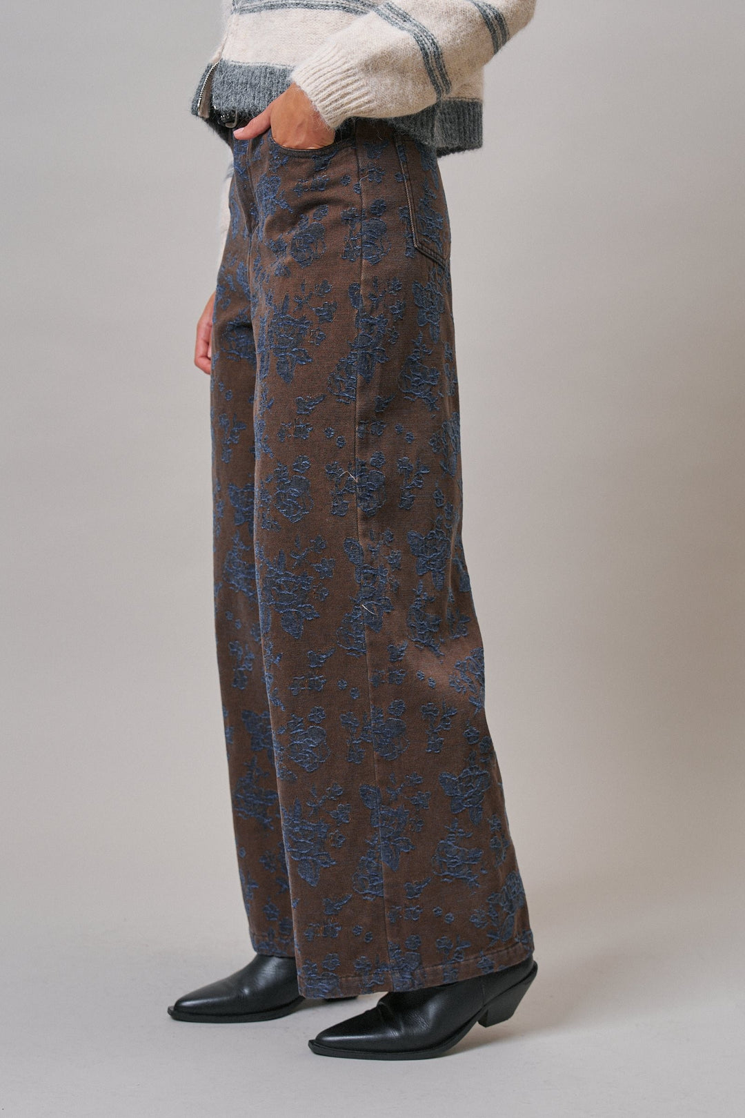 Wildflower Floral Wide Leg Pants in Brown - Women's Wholesale Casual Pants | Trend Notes
