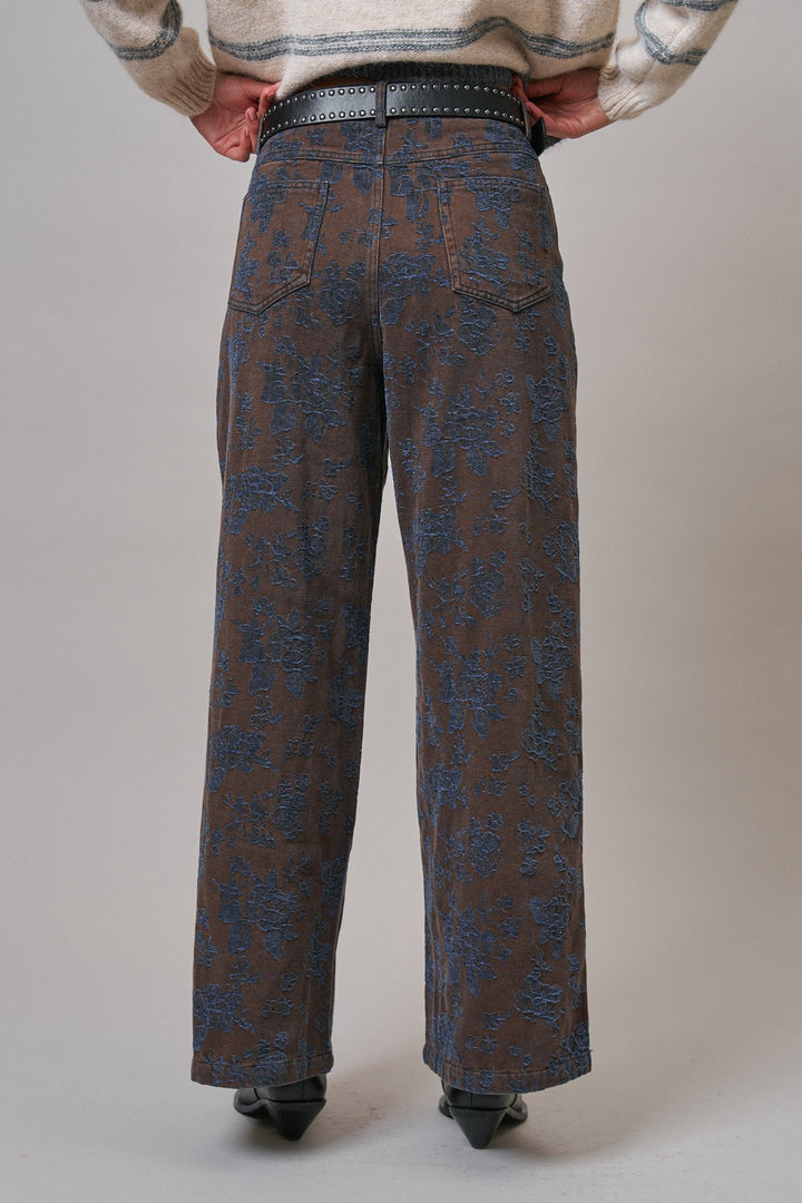 Wildflower Floral Wide Leg Pants in Brown - Women's Wholesale Casual Pants | Trend Notes