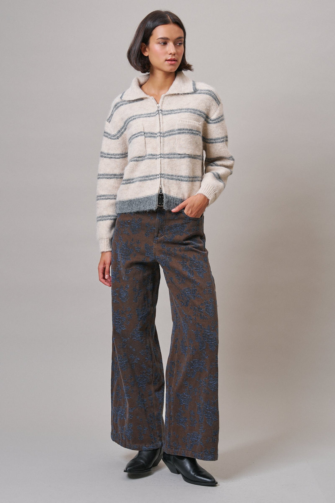 Wildflower Floral Wide Leg Pants in Brown - Women's Wholesale Casual Pants | Trend Notes
