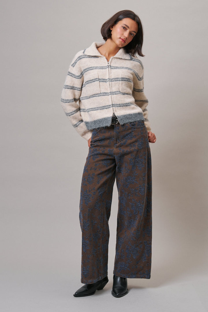Wildflower Floral Wide Leg Pants in Brown - Women's Wholesale Casual Pants | Trend Notes