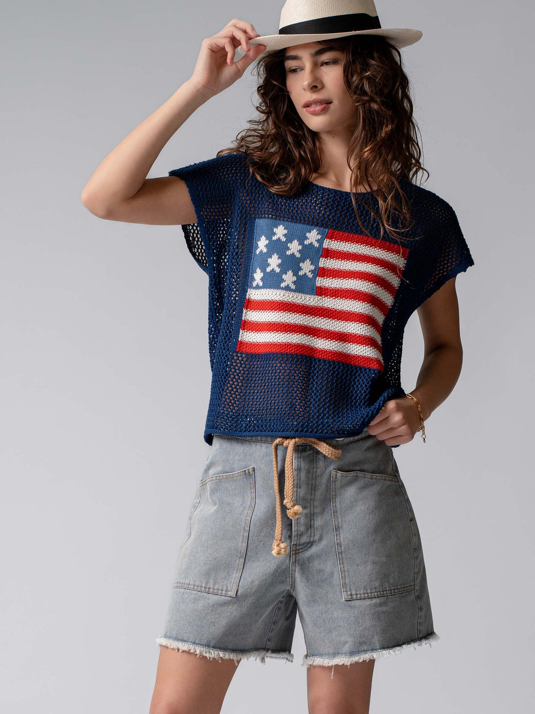 Rope-Tie High-Waisted Denim Shorts in Denim - Women's Wholesale Shorts | Trend Notes