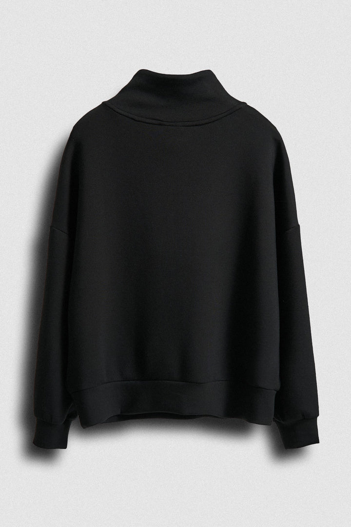 Scuba Half Zip Mock Neck Sweatshirt Athleisure Top for Women in Black - Women's Wholesale Shorts | Trend Notes