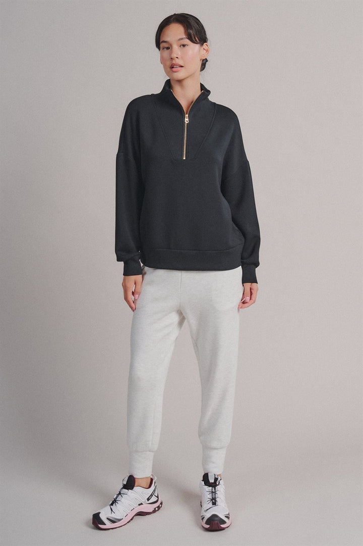 Scuba Half Zip Mock Neck Sweatshirt Athleisure Top for Women in Black - Women's Wholesale Shorts | Trend Notes