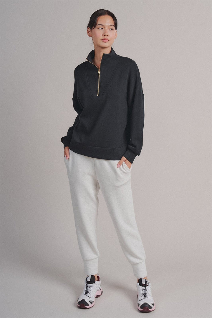 Scuba Half Zip Mock Neck Sweatshirt Athleisure Top for Women in Black - Women's Wholesale Shorts | Trend Notes